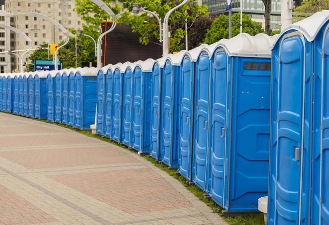 Seasonal porta potty units set up at a Norman, Oklahoma venue