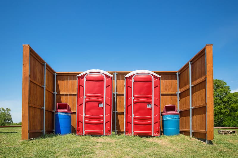 Short-term porta potty units staged for delivery in Norman, Oklahoma